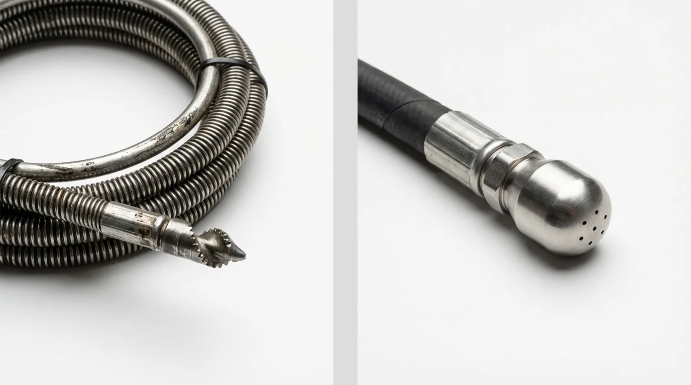 Drain snake cable and hydro jetting nozzle used for drain cleaning in Bogalusa, LA